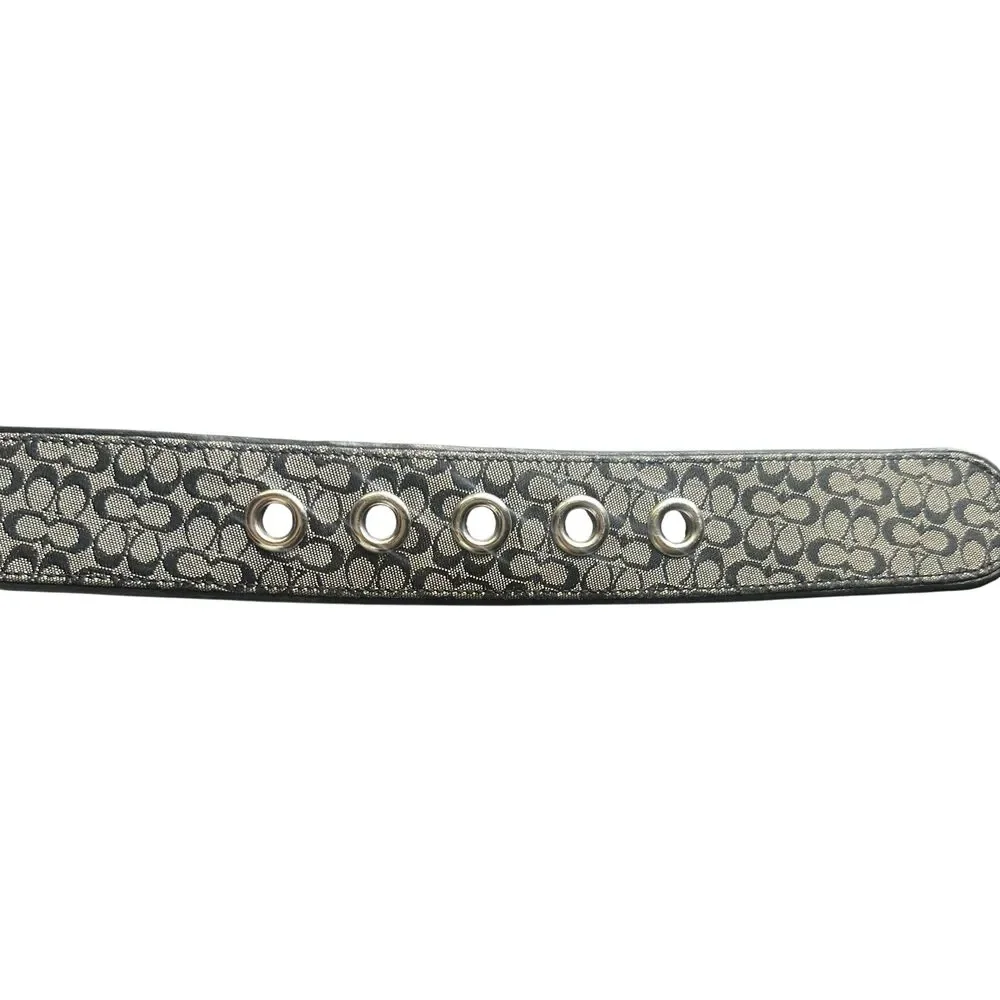 Coach Classic Mini Monogram Silver Buckle Black and white Belt 3977